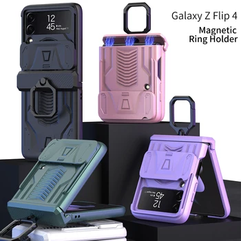 Caz Pentru Samsung Galaxy Z Flip 4 5G Magnetic Balama Greu Armura Telefon rezistent la Socuri Caz cu Inel de Suport Anti-Drop Acoperi Flip3 Capa