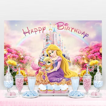 Disney Personalizat Printesa Tangled Rapunzel Cu Flori Roz Fundal Fetele Petrecere De Ziua De Decorare Fotografie Personalizat Fundal Fotografie