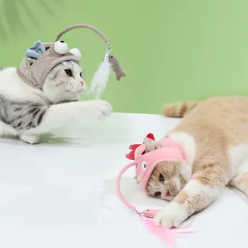 Pisica Jucarii Interactive Pisoi Pescuit Headdres Pălărie Pene De Pescuit Momeală Capul Acoperă Tachineze Consumabile Pentru Animale De Companie Pisica Accesorii