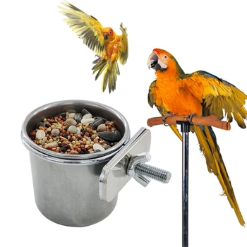 Păsări de companie Agățat Cușcă Castron fel de Mâncare Cana Anti-cifra de afaceri din Oțel Inoxidabil, Hrana Hrana pentru Papagali Lovebird Cinteze Potabilă Feeder