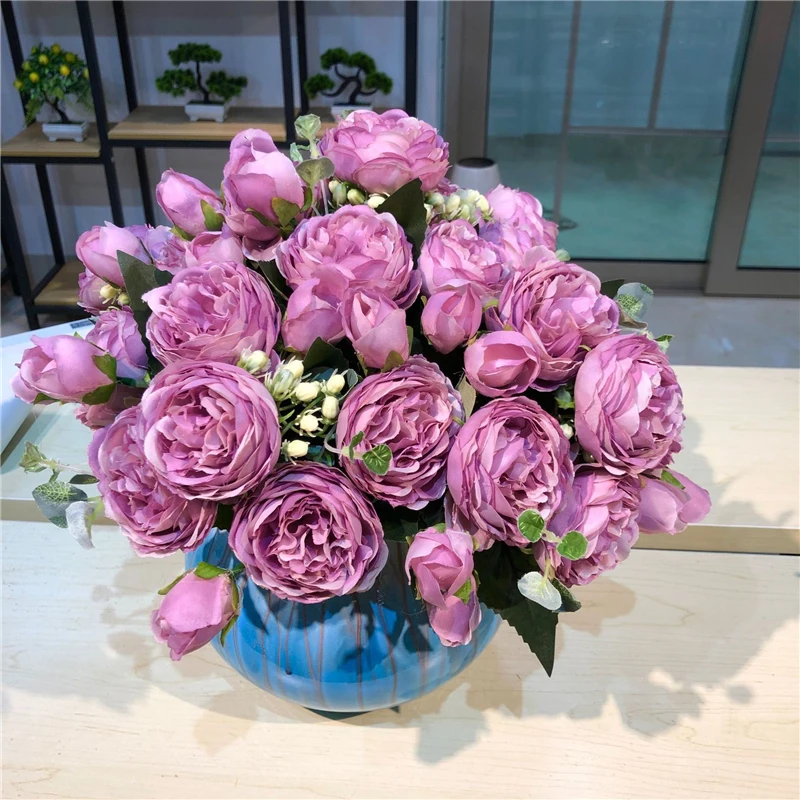 Fierbinte de flori Artificiale de Trandafir pachet de Mătase Bujor buchet de Flori false pentru DIY Petrecere de primăvară de Nunta decor Acasă Festival Consumabile 3
