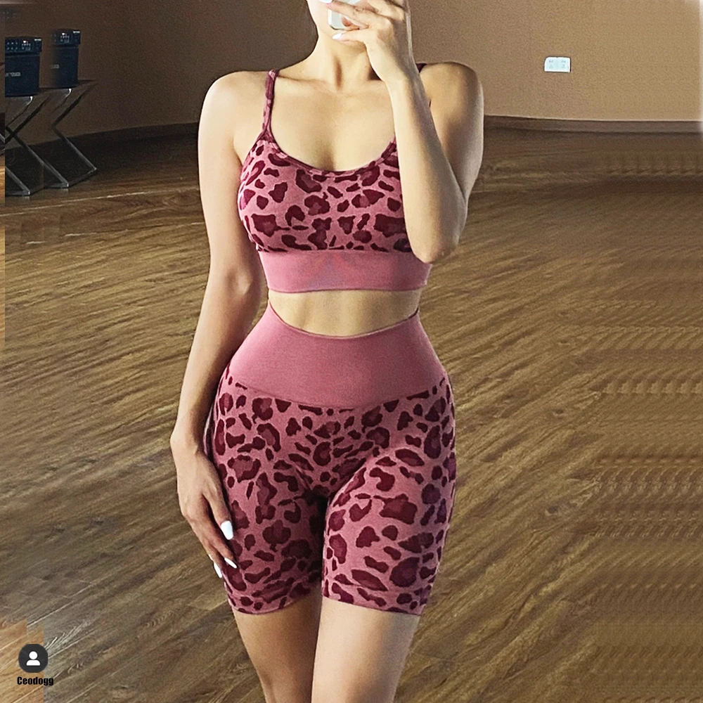 2022 Femei de Moda Sexy Leopard Imprimate 2 BUC Yoga Set Sport Sport rezistent la Șocuri Sutiene Sport Jambiere Execută Activitatea de Formare Costum 5