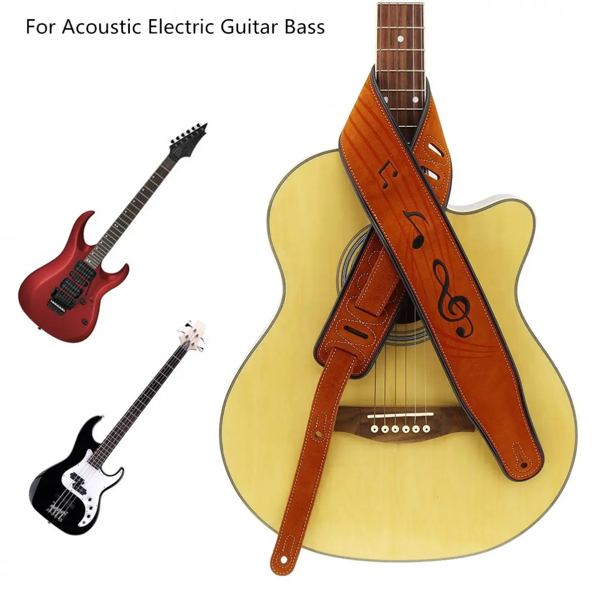 Autentice din Piele de Curea de Chitara Notă Model de Broderie 7cm Lărgi cu Antifrictiune Design pentru Acustica Chitara Bass Electrica 1