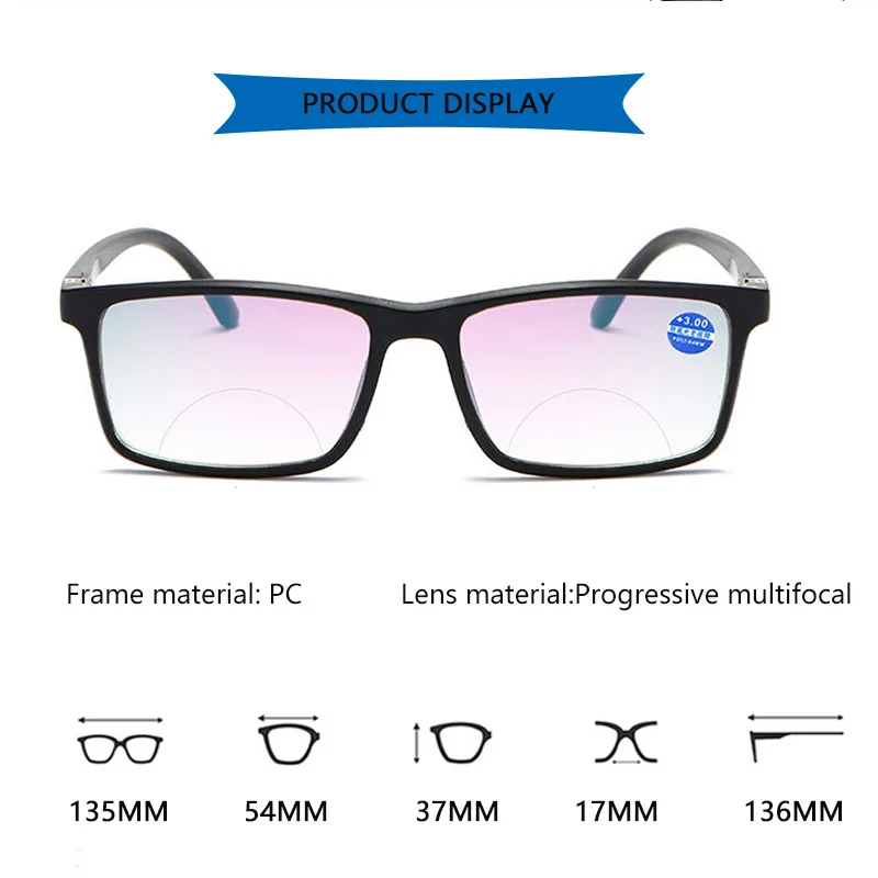 Anti Blue Light Bifocale Ochelari de Citit Bărbați Femei Presbyopic anti-oboseala de Mărire Pătrat full frame negru +1.5 +2.5 4