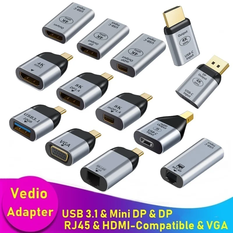 USB de Tip C Adaptor Male la USB/compatibil HDMI/DP/VGA/Mini DP/RJ45 de sex Feminin 4K/8k 60Hz Vedio Transfer pentru Laptop Telefon Macbook Pro 0