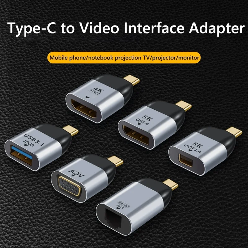 USB de Tip C Adaptor Male la USB/compatibil HDMI/DP/VGA/Mini DP/RJ45 de sex Feminin 4K/8k 60Hz Vedio Transfer pentru Laptop Telefon Macbook Pro 1