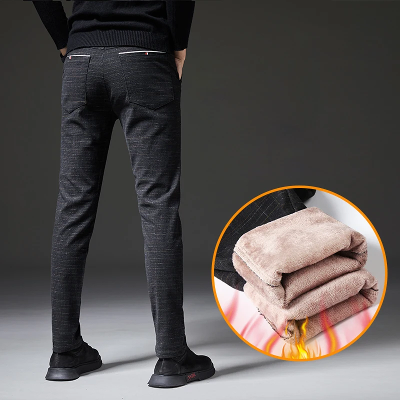 ZOENOVA Pantaloni pentru Bărbați de Iarnă Lână Cald Pantaloni de Moda coreeană Casual Slim Gros Pantaloni Pentru Barbati Negru Albastru Bărbați Pantaloni Formale 1