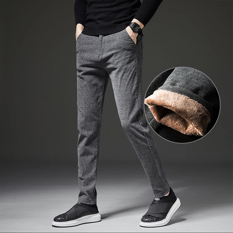 ZOENOVA Pantaloni pentru Bărbați de Iarnă Lână Cald Pantaloni de Moda coreeană Casual Slim Gros Pantaloni Pentru Barbati Negru Albastru Bărbați Pantaloni Formale 3
