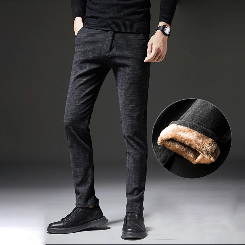 ZOENOVA Pantaloni pentru Bărbați de Iarnă Lână Cald Pantaloni de Moda coreeană Casual Slim Gros Pantaloni Pentru Barbati Negru Albastru Bărbați Pantaloni Formale 5