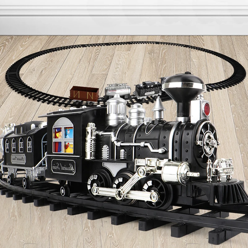 Clasic Electric Tren de Jucărie de cale Ferată Model cu Urmări Locomotiva cu Aburi Sunet Lumina Playset cu Fum Cadou de Craciun pentru Baieti 1