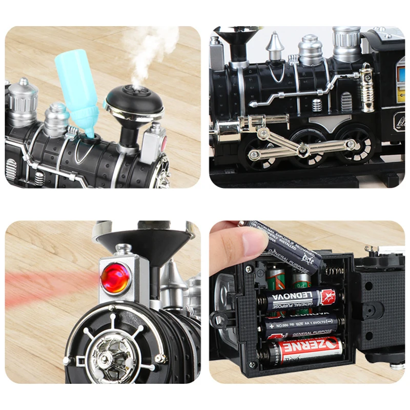 Clasic Electric Tren de Jucărie de cale Ferată Model cu Urmări Locomotiva cu Aburi Sunet Lumina Playset cu Fum Cadou de Craciun pentru Baieti 2
