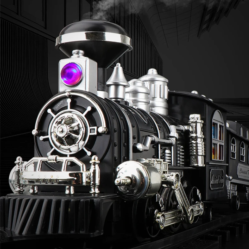 Clasic Electric Tren de Jucărie de cale Ferată Model cu Urmări Locomotiva cu Aburi Sunet Lumina Playset cu Fum Cadou de Craciun pentru Baieti 3