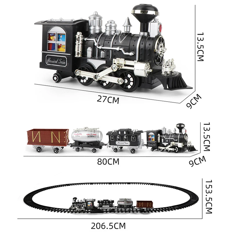 Clasic Electric Tren de Jucărie de cale Ferată Model cu Urmări Locomotiva cu Aburi Sunet Lumina Playset cu Fum Cadou de Craciun pentru Baieti 4