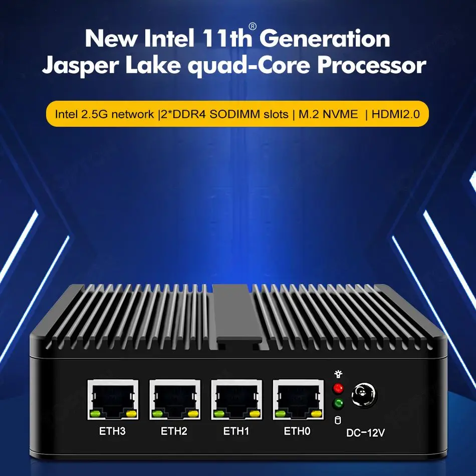 Micro Firewall Aparat 11 Gen Celeron N5105 4*Intel i225 2,5 G Porturi LAN fără ventilator Mini PC-ul Gateway de Rețea Moale Router Calculator 0