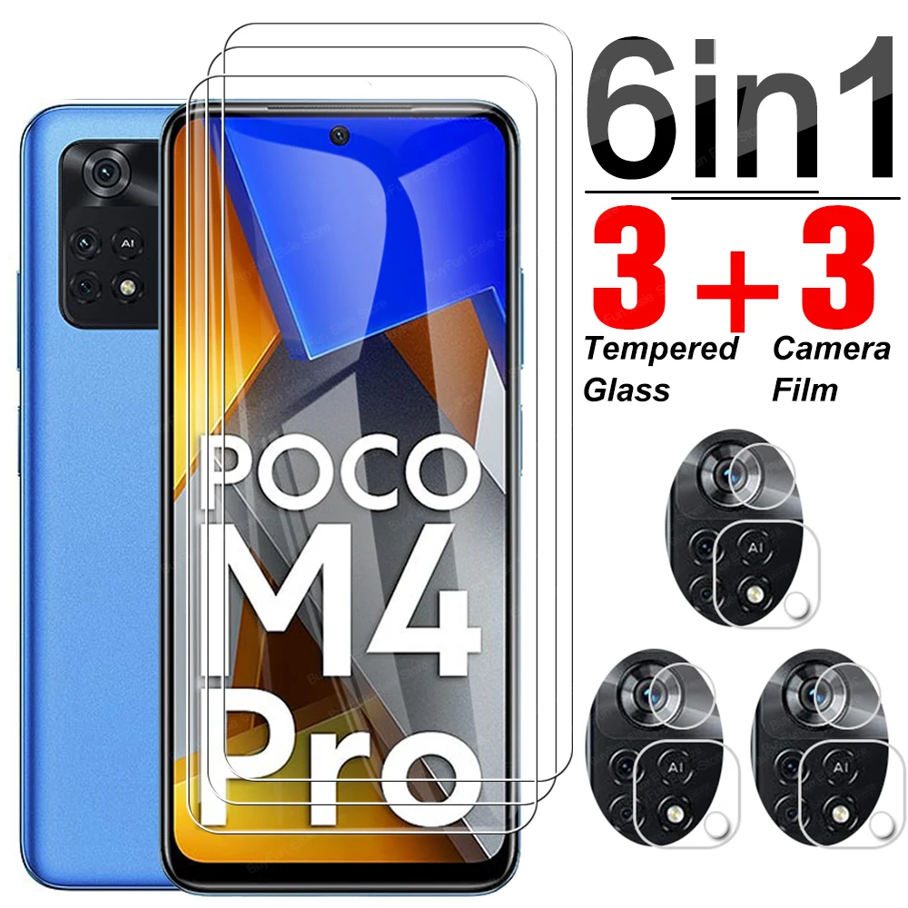 6 în 1 Sticlă Călită Pentru Xiaomi Poco M4 Pro Full Acoperire Ecran Protector Obiectiv Film Pentru Poco M4 Pro M4Pro 4G MZB0B5VIN Sticlă 0