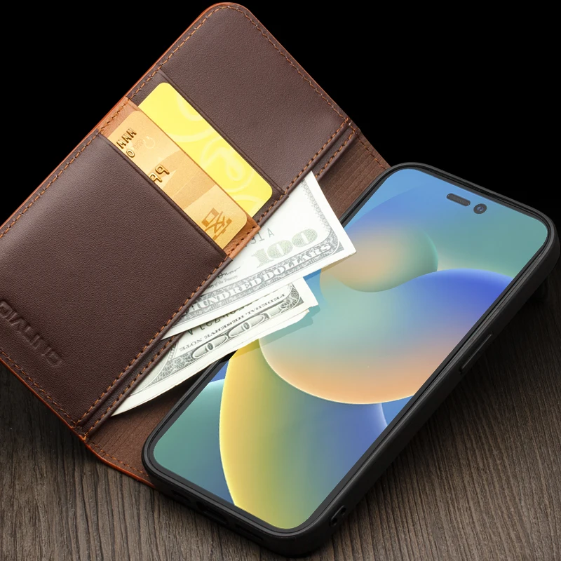 2022 Noi QIALINO Piele Flip case pentru iPhone 14 Pro Max Manual de Telefon se Acoperă cu Sloturi pentru Carduri pentru iPhone 14 Pro/14 Plus 3