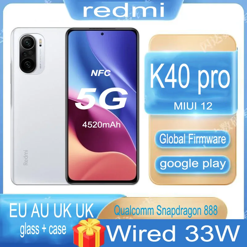 XIAOMI Redmi K40 Pro Smartphone Versiune Globală 5G telefon Mobil NFC Snapdragon 888 E4 AMOLED 64MP 33W Repede 0