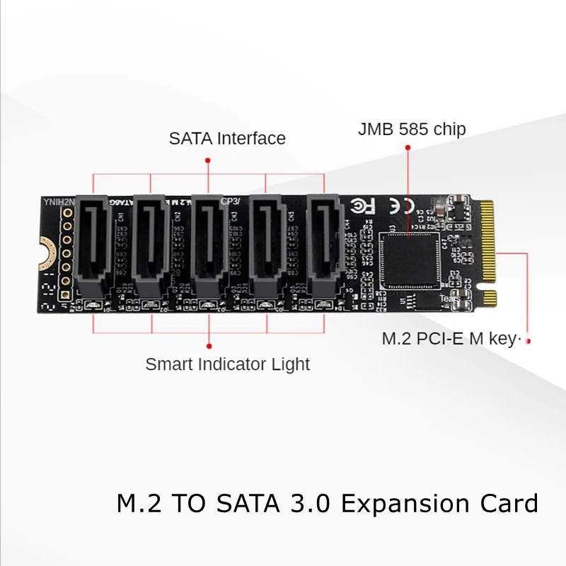 Coloană M. 2 NVME PCI-E X4 X8 X16 La SATA 5 Port Card Adaptor pentru SATA III 6GB/S M2 PCIe PH56 1U Șasiu Calculatorul server de Expansiune 4