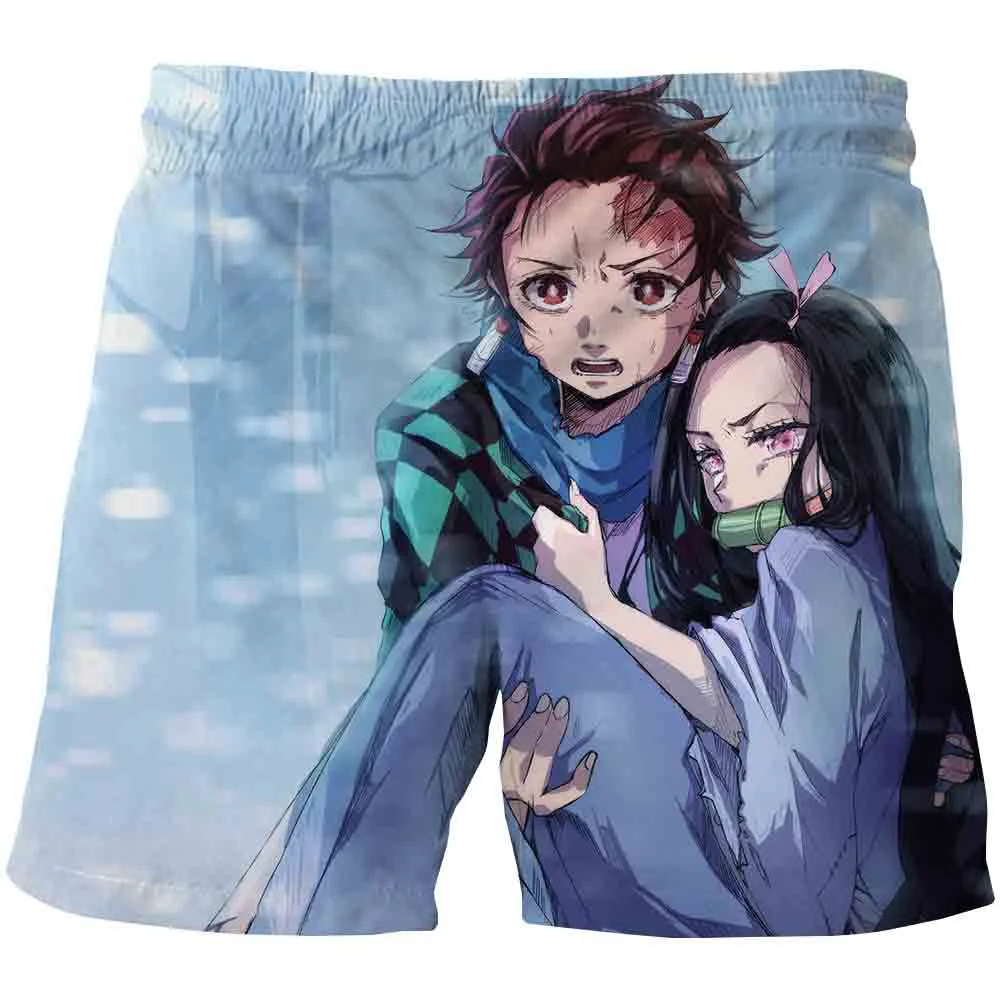 2022 Bărbați pantaloni Scurți de Vară Demon Slayer Tanjiro Anime 3D Print pantaloni Scurți de Sport Casual Unisex Dantela-Up pantaloni Scurți de Plajă 2