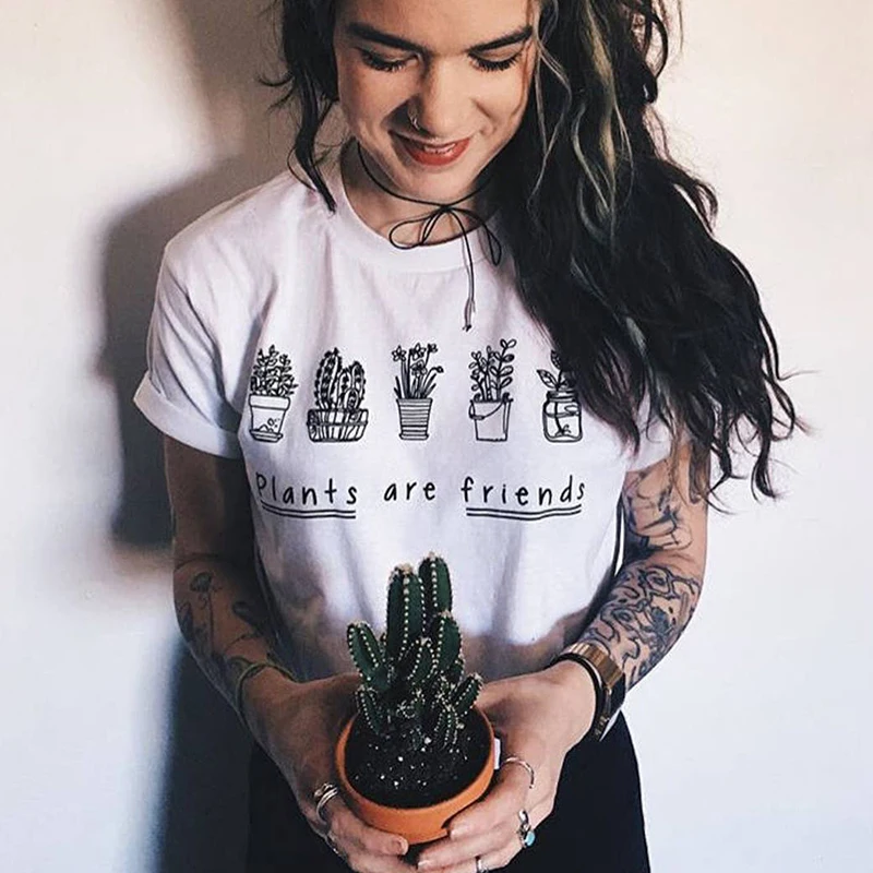 Plantele Sunt Prieteni Femei T Shirt Vegan Haine pentru Mama Cauzalitate Bumbac Moda de Vara Vegetarianismul Tricou Dropshipping 0
