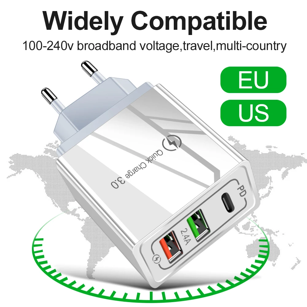 UE/SUA Plug Încărcător USB 3A Quick Charge 3.0 Încărcător de Telefon Mobil Pentru iPhone 11 Pro Samsung Xiaomi 3 Port 45W Rapid PD Încărcătoare de Perete 4