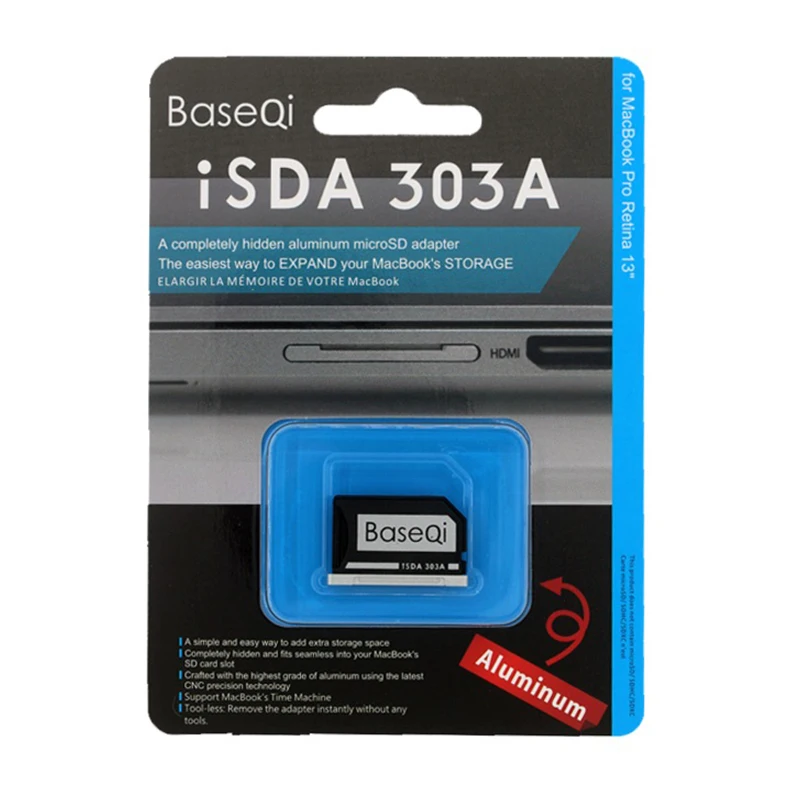 BaseQi MacBook 303A Aluminiu Stealth Conduce Micro SD/TF Card Adaptor SD Card Reader pentru MacBook Pro Retina 13 inch 0