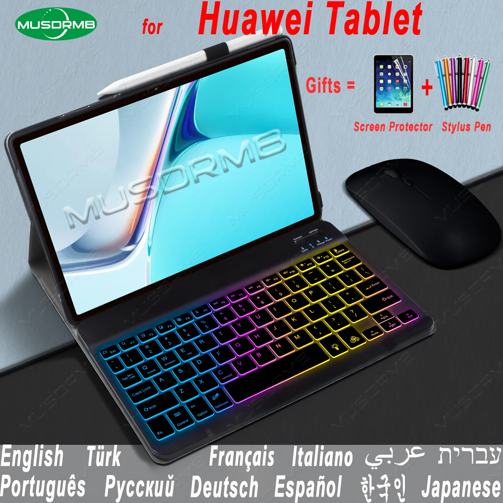 pentru Huawei Matepad 11 Pro 10.8 10.4 Curcubeu Tastatură cu iluminare din spate de Caz pentru Mediapad T5 M5 M6 portugheză rusă spaniolă, coreeană AZERTY 0