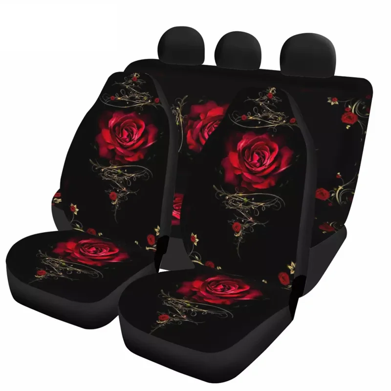 Trandafir rosu Floare de Arta de Imprimare Scaun Auto Acoperi Set Complet pentru Femei Fata-Spate, husa pentru Scaun Confortabil Non-alunecare de Protecție Auto Perna 0