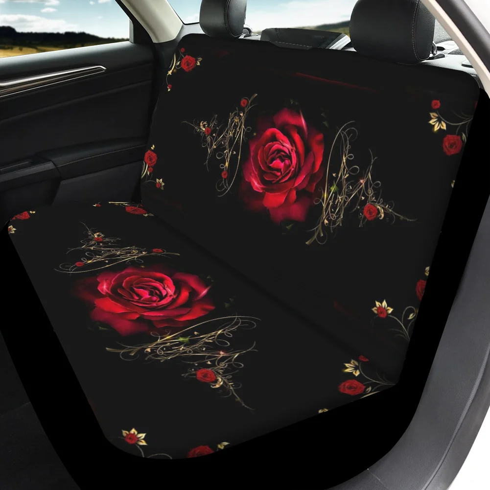Trandafir rosu Floare de Arta de Imprimare Scaun Auto Acoperi Set Complet pentru Femei Fata-Spate, husa pentru Scaun Confortabil Non-alunecare de Protecție Auto Perna 3