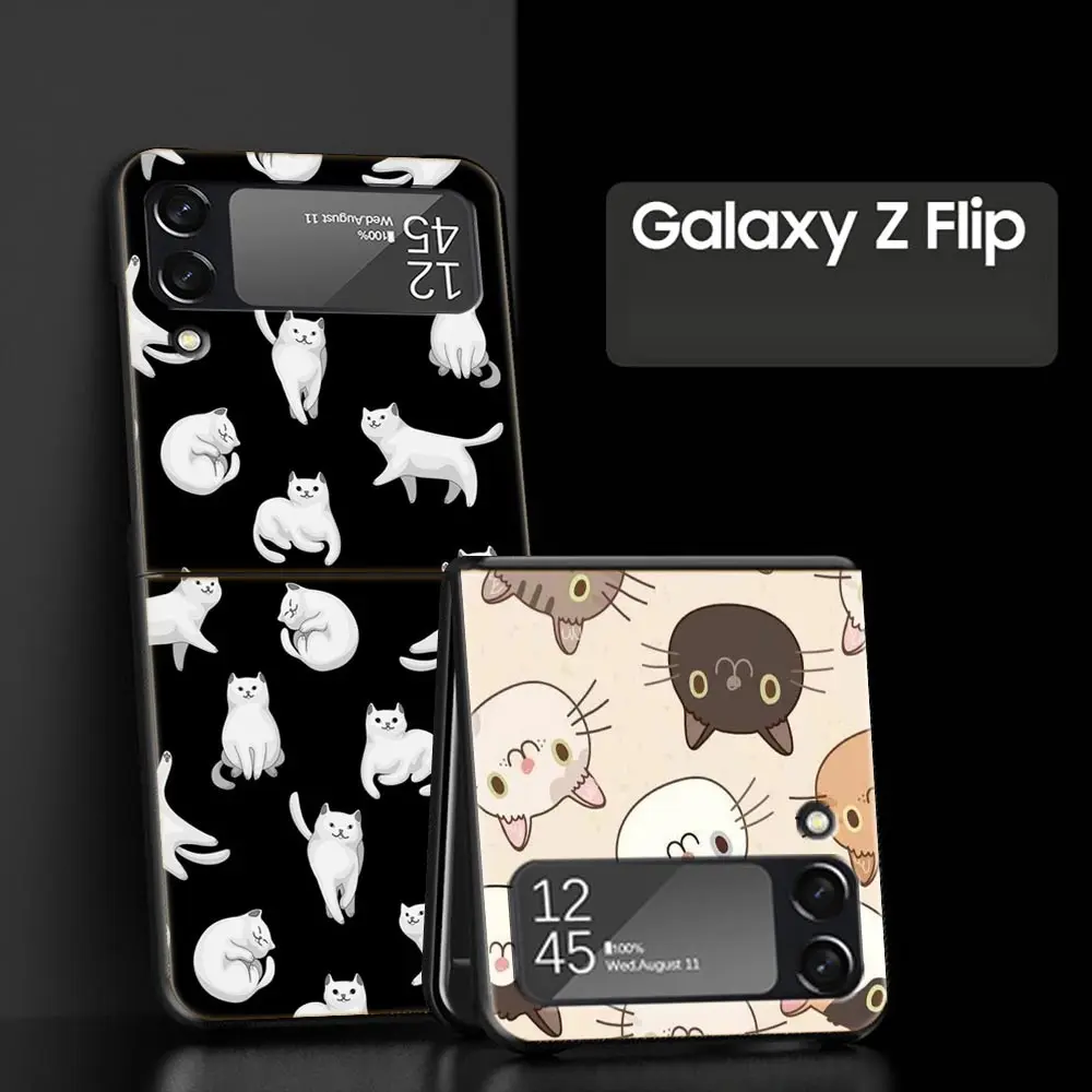 Desene animate Drăguț Pisici de Fundal Pentru Samsung Galaxy Z Flip 3 4 5G Greu de Pliere Negru Caz de Telefon Pentru Samsung Z Flip3 Flip4 Capacul din Spate 1