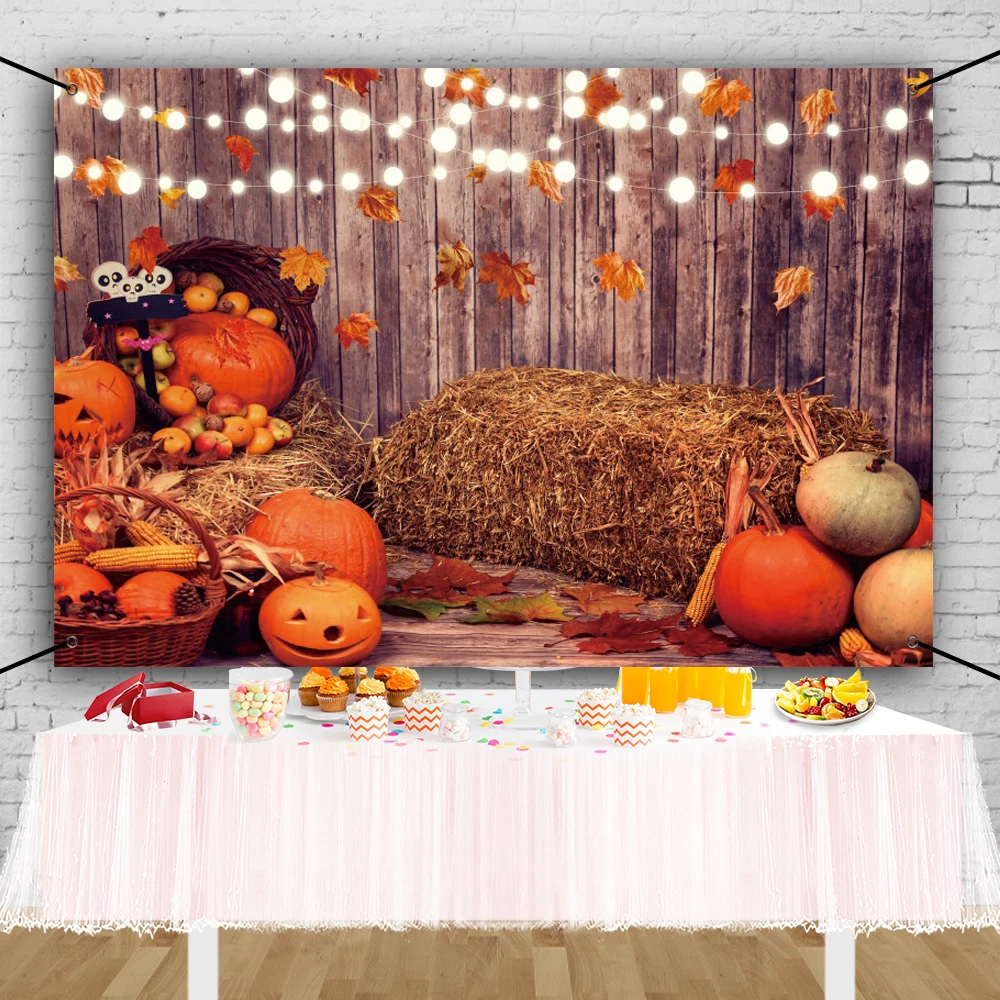 Laeacco Halloween Placa de Lemn Fondul Felinar de Dovleac Fân Copilul Fotografie de Fundal pentru Studio Foto Photophone Cu 6M Coarda 0