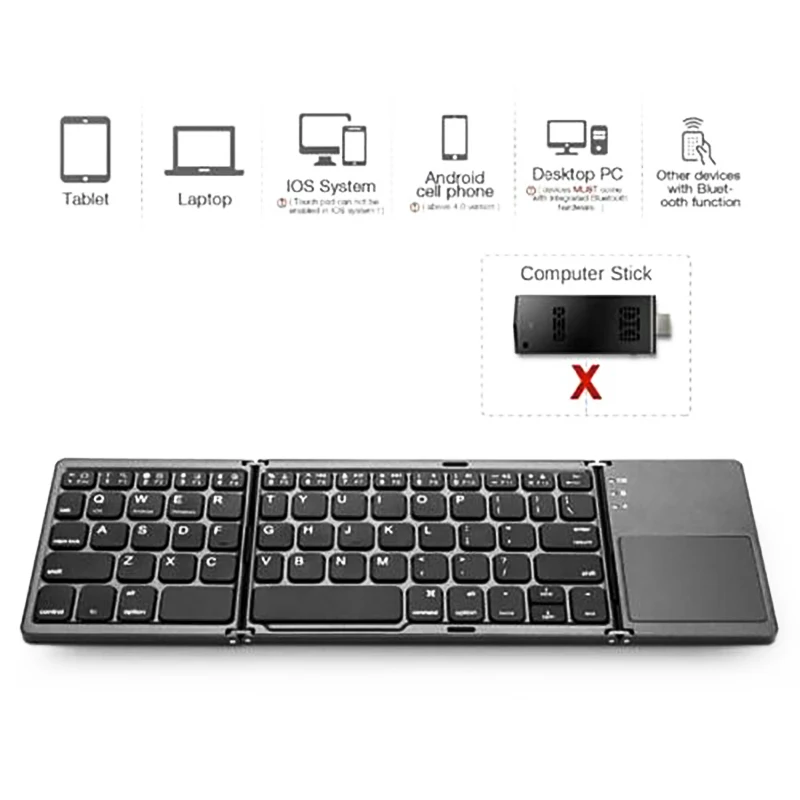 Universal Triple Pliere Wireless Bluetooth Portabil Mini Tastatura Cu Touchpad-ul Pentru IOS/Android/Windows Comprimat Telefon de Calculator 4