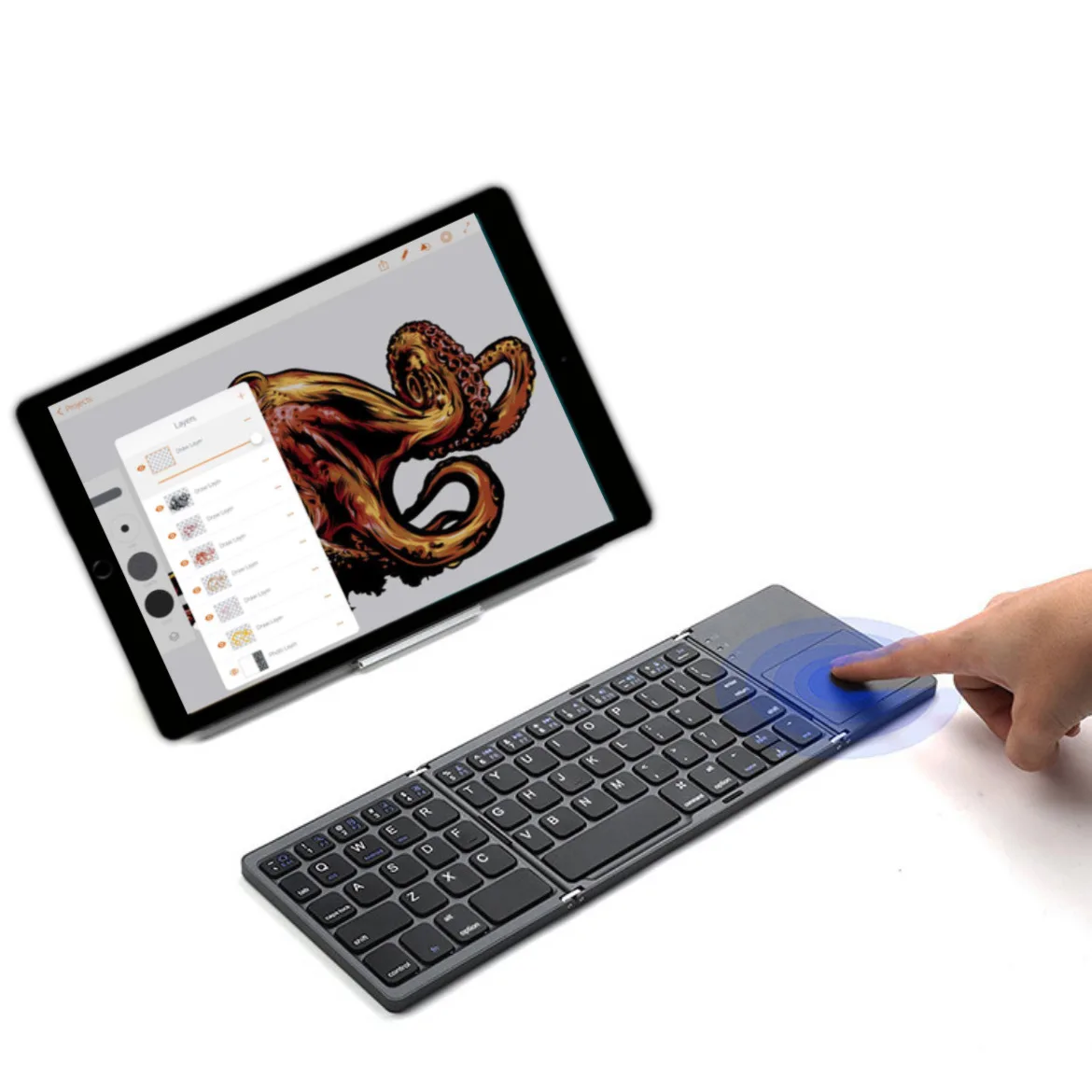 Universal Triple Pliere Wireless Bluetooth Portabil Mini Tastatura Cu Touchpad-ul Pentru IOS/Android/Windows Comprimat Telefon de Calculator 5