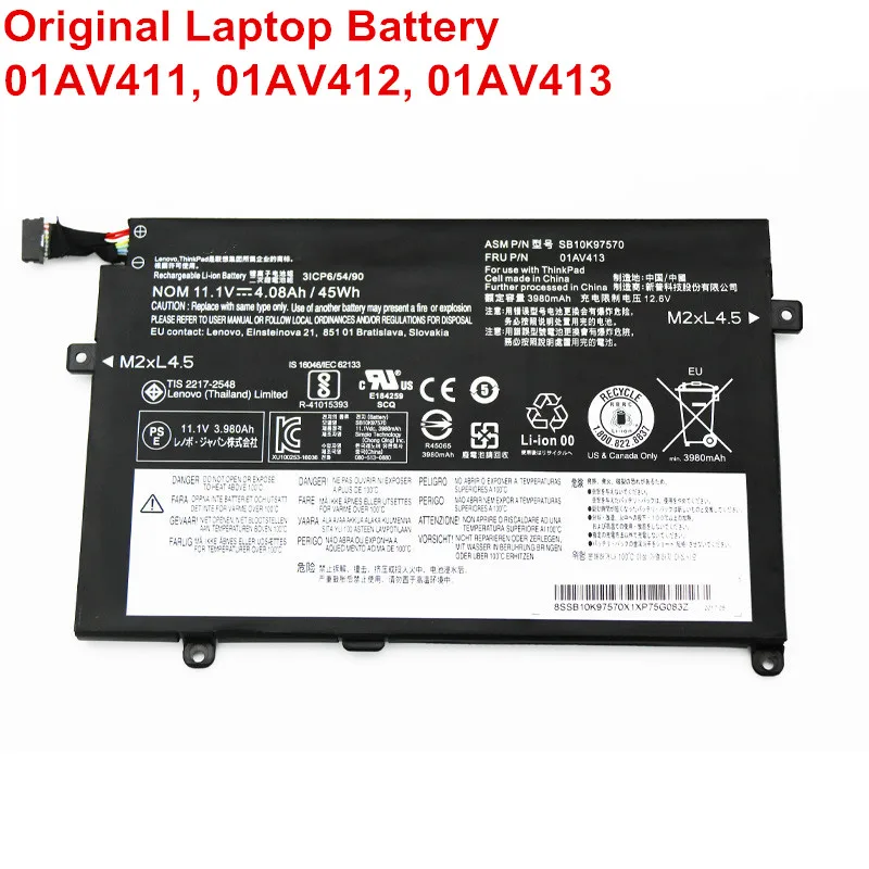 11.1 V 45WH Noi și Reale 01AV411 01AV412 01AV413 Laptop Notebook Bateriei Pentru Lenovo ThinkPad E470 E470C E475 SB10K97568 SB10K97569 0