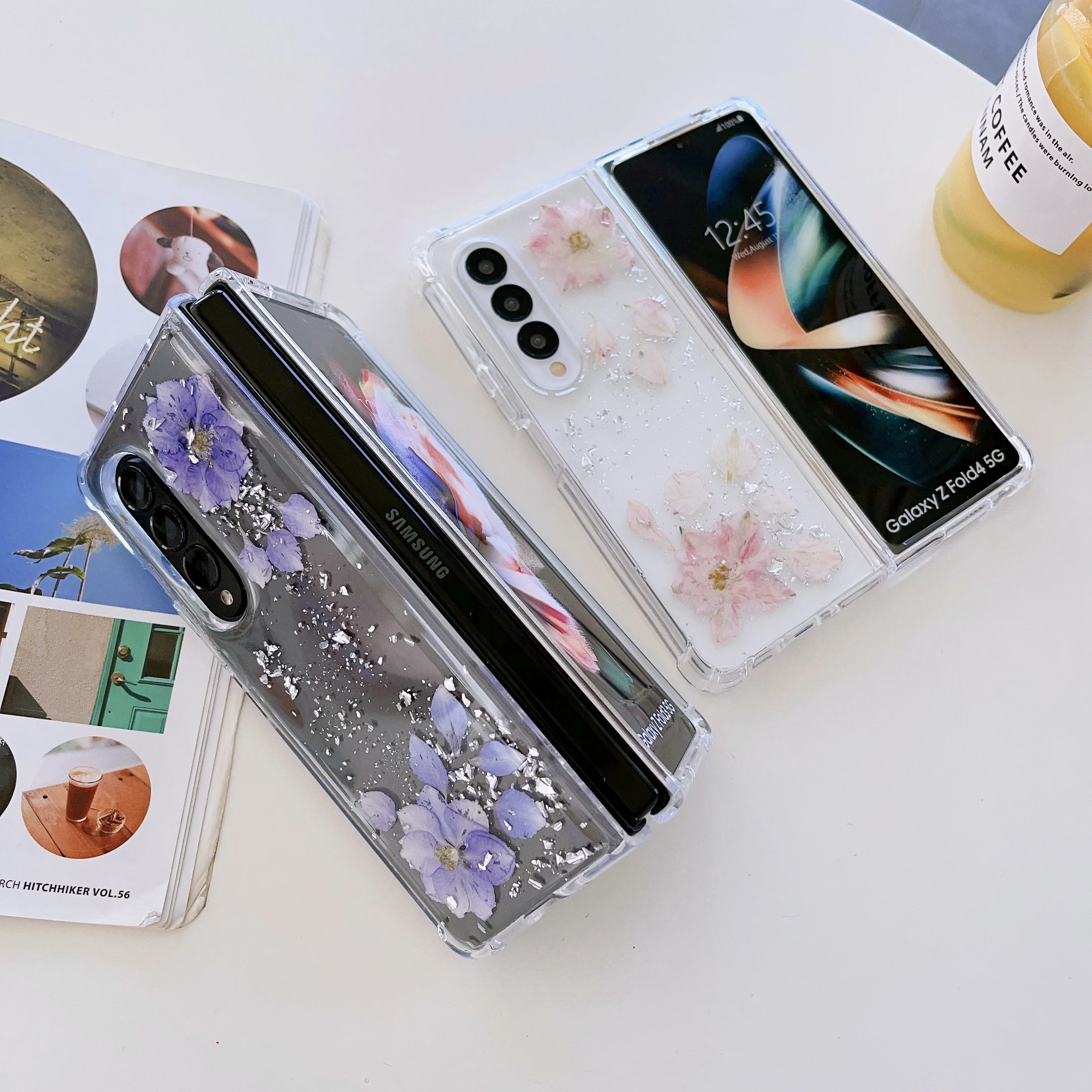 Moda Flori Uscate folie de Argint Cazuri de Telefon Pentru Samsung Galaxy Z Fold 4 3 Coque Silicon Moale+PC a Proteja rezistent la Șocuri Capacul din Spate 1