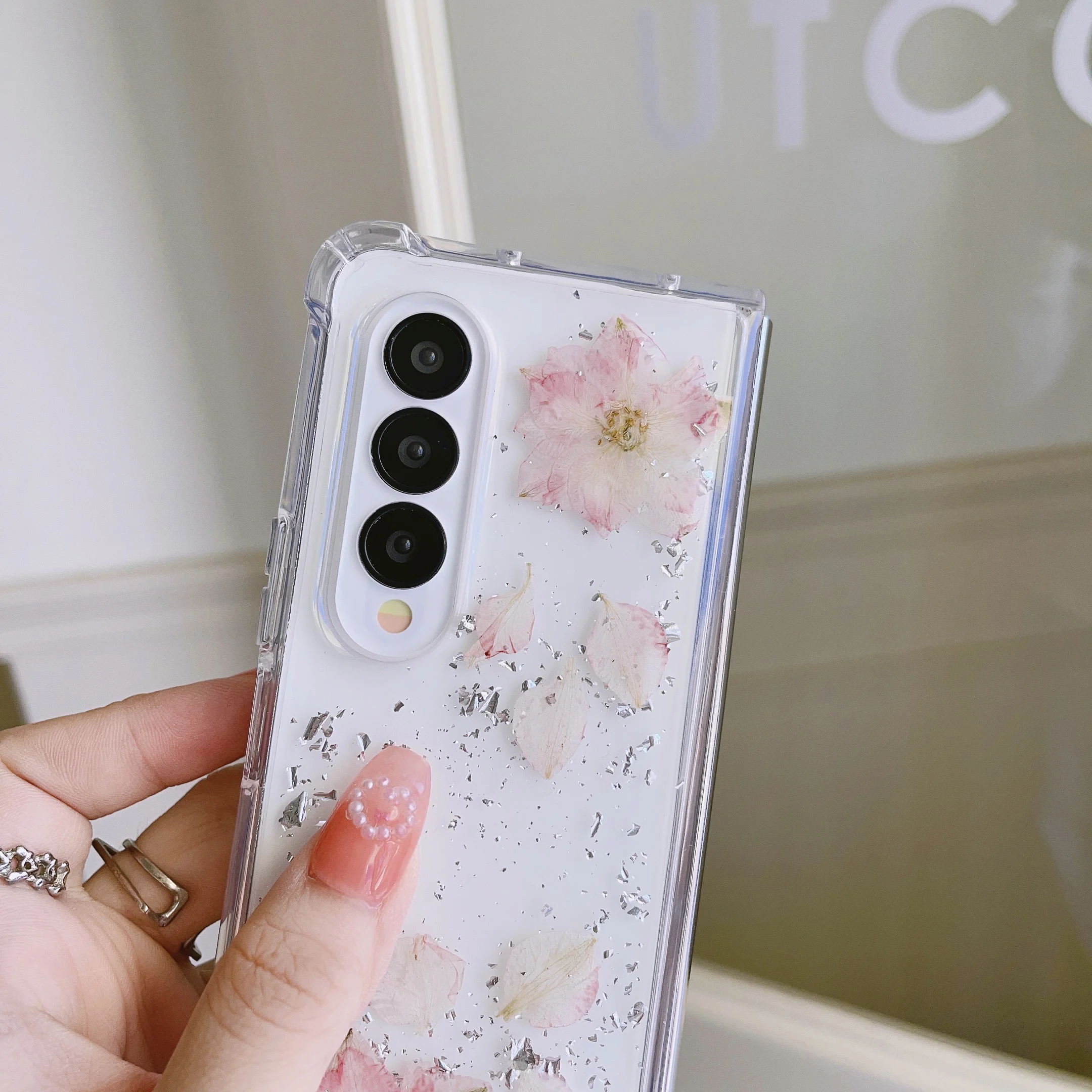 Moda Flori Uscate folie de Argint Cazuri de Telefon Pentru Samsung Galaxy Z Fold 4 3 Coque Silicon Moale+PC a Proteja rezistent la Șocuri Capacul din Spate 2