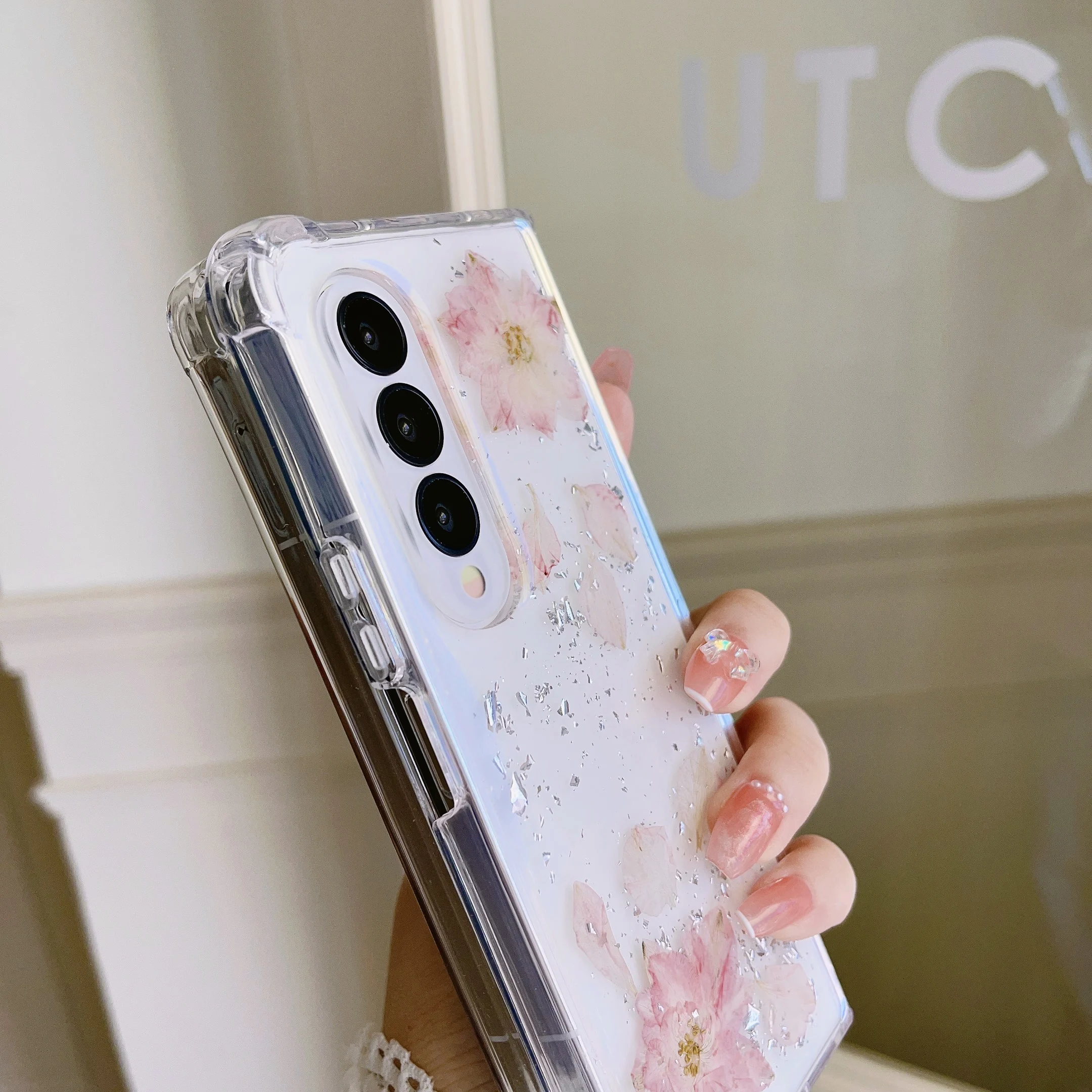 Moda Flori Uscate folie de Argint Cazuri de Telefon Pentru Samsung Galaxy Z Fold 4 3 Coque Silicon Moale+PC a Proteja rezistent la Șocuri Capacul din Spate 3