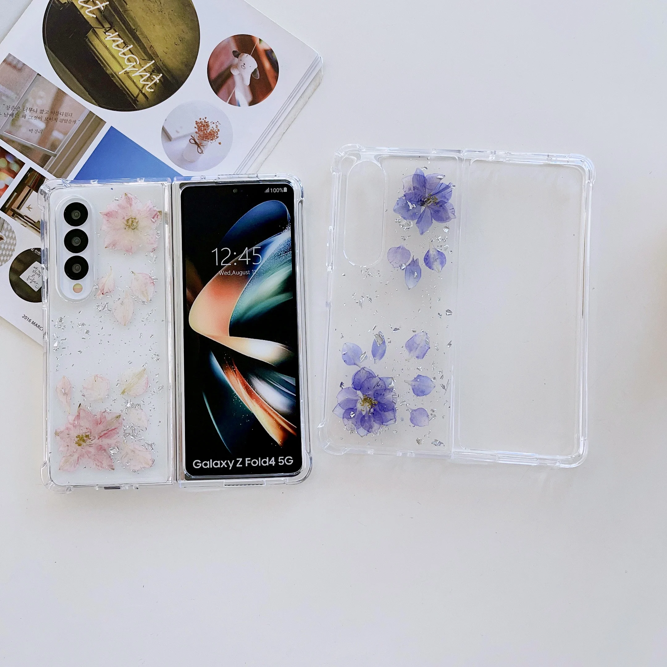 Moda Flori Uscate folie de Argint Cazuri de Telefon Pentru Samsung Galaxy Z Fold 4 3 Coque Silicon Moale+PC a Proteja rezistent la Șocuri Capacul din Spate 5