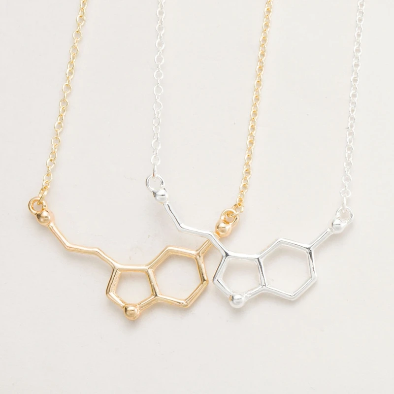 Shuangshuo Moleculă Chimică Cravată Colier Bijuterii de Serotonina Moleculă Pandantiv Coliere pentru Femei Colier cu Lanț Lung N012 4
