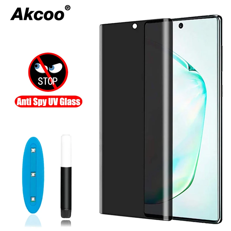 Akcoo Anti Spy Ecran Protector pentru Samsung Nota 10 Plus UV Plin Adeziv Sticla Temperata pentru samsung S8 S9 Nota 8 9 S10 Plus film 0
