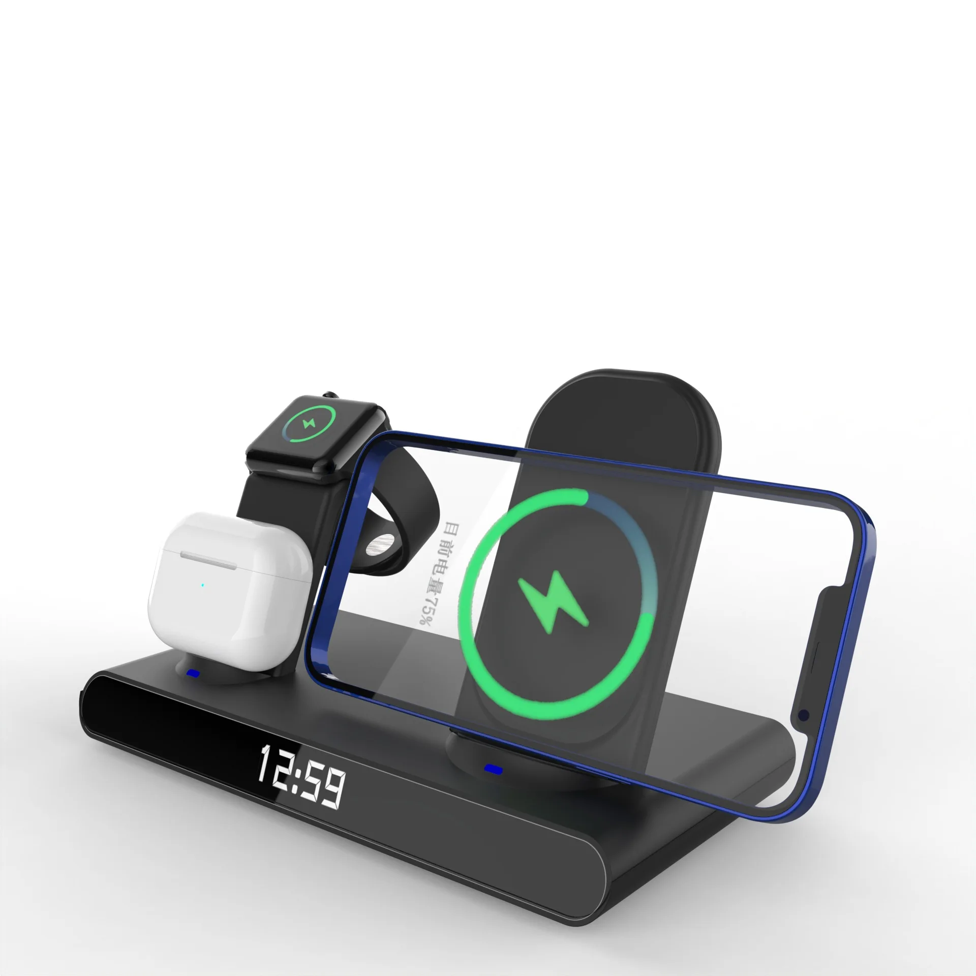 2022 noi 3 in 1 rapid încărcător wireless Qi cu LED digital ceas cu alarmă wireless charging station pentru iphone 13/12 Samsung S20/21 2