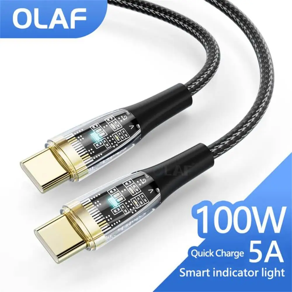 Olaf 5A PD 100W Tip C Tip C Cablu de Date Super-Rapid de Încărcare Automată de Deconectare Cablu Transparent pentru Huawei, Xiaomi, Samsung 0