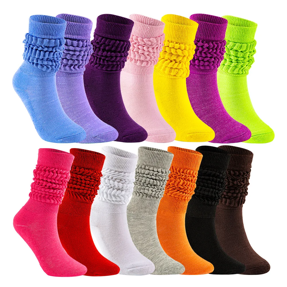 Culori Bomboane Nepriceput Scrunchy Sosete Pentru Femei Timp Liber Stivuite Compact De Bumbac Doamnelor Fete Casual Genunchi Ridicat Boot Sock Streetwear 0