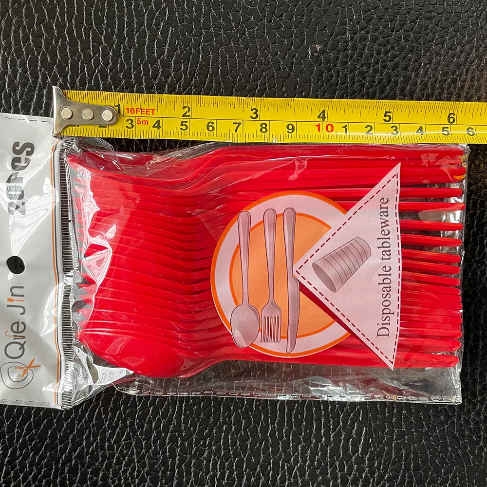 30pcs Roșu Linguri de Plastic Set de Cuțit Vrac Tacâmuri de Unică folosință, Tacâmuri din Plastic Reutilizabile Tacamuri 3