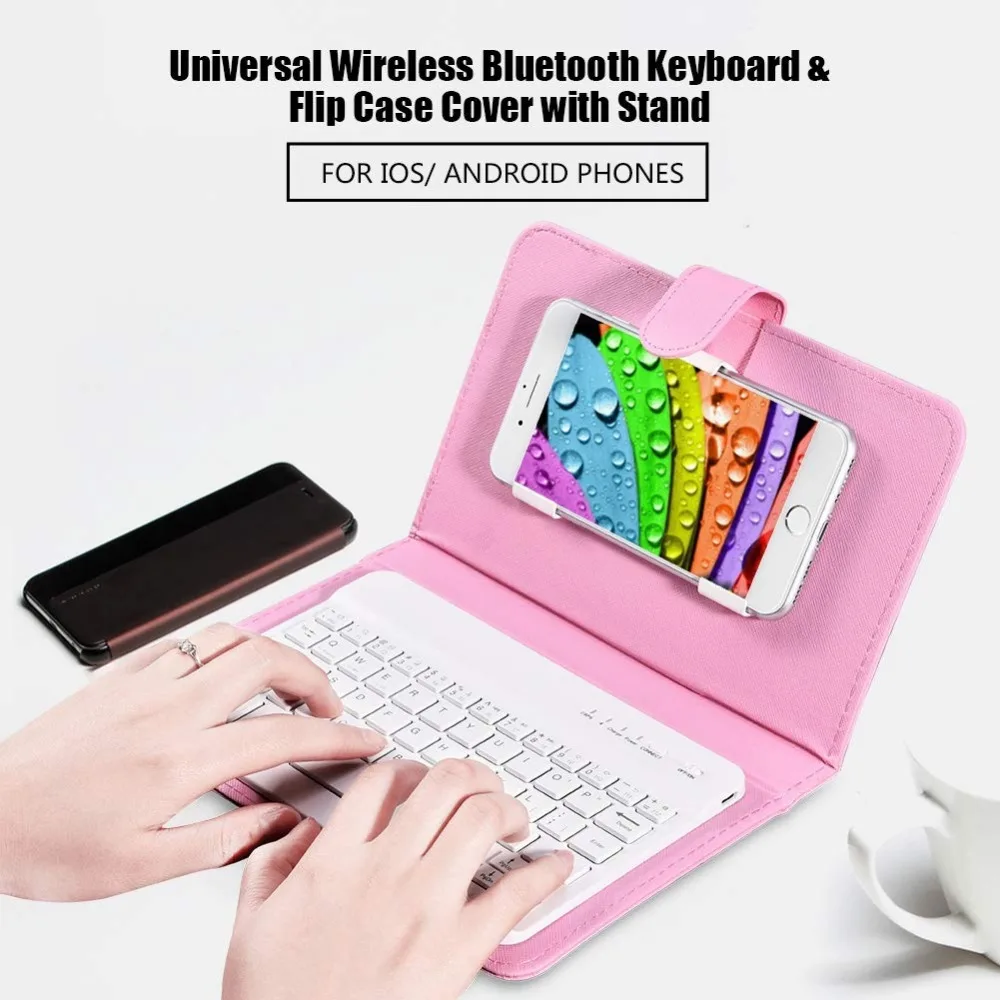 Telefon Mobil cu Bluetooth Tastatură cu PU Caz din Piele Mini Wireless Portabil din Aluminiu IOS, Android, iPhone 7 8 X 3
