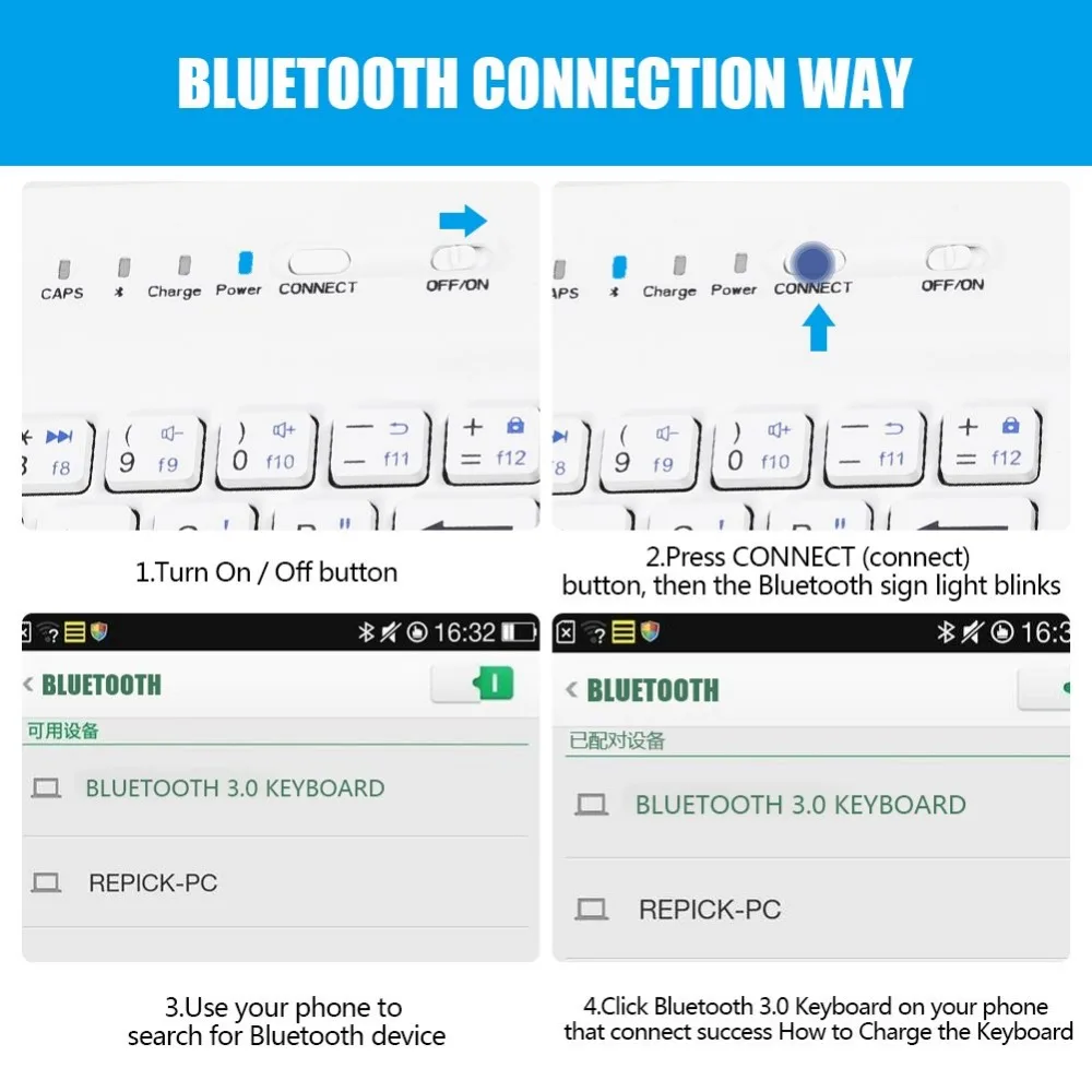 Telefon Mobil cu Bluetooth Tastatură cu PU Caz din Piele Mini Wireless Portabil din Aluminiu IOS, Android, iPhone 7 8 X 4