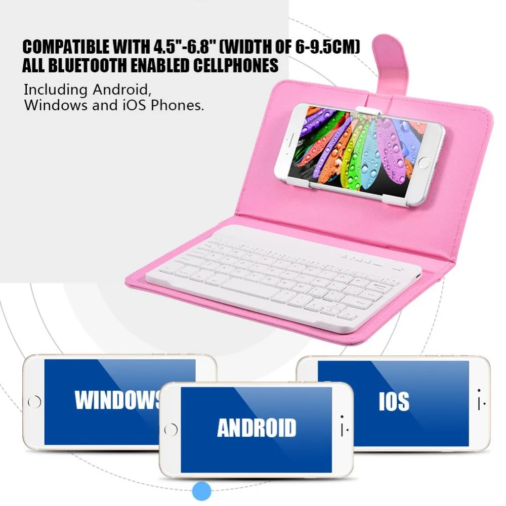 Telefon Mobil cu Bluetooth Tastatură cu PU Caz din Piele Mini Wireless Portabil din Aluminiu IOS, Android, iPhone 7 8 X 5