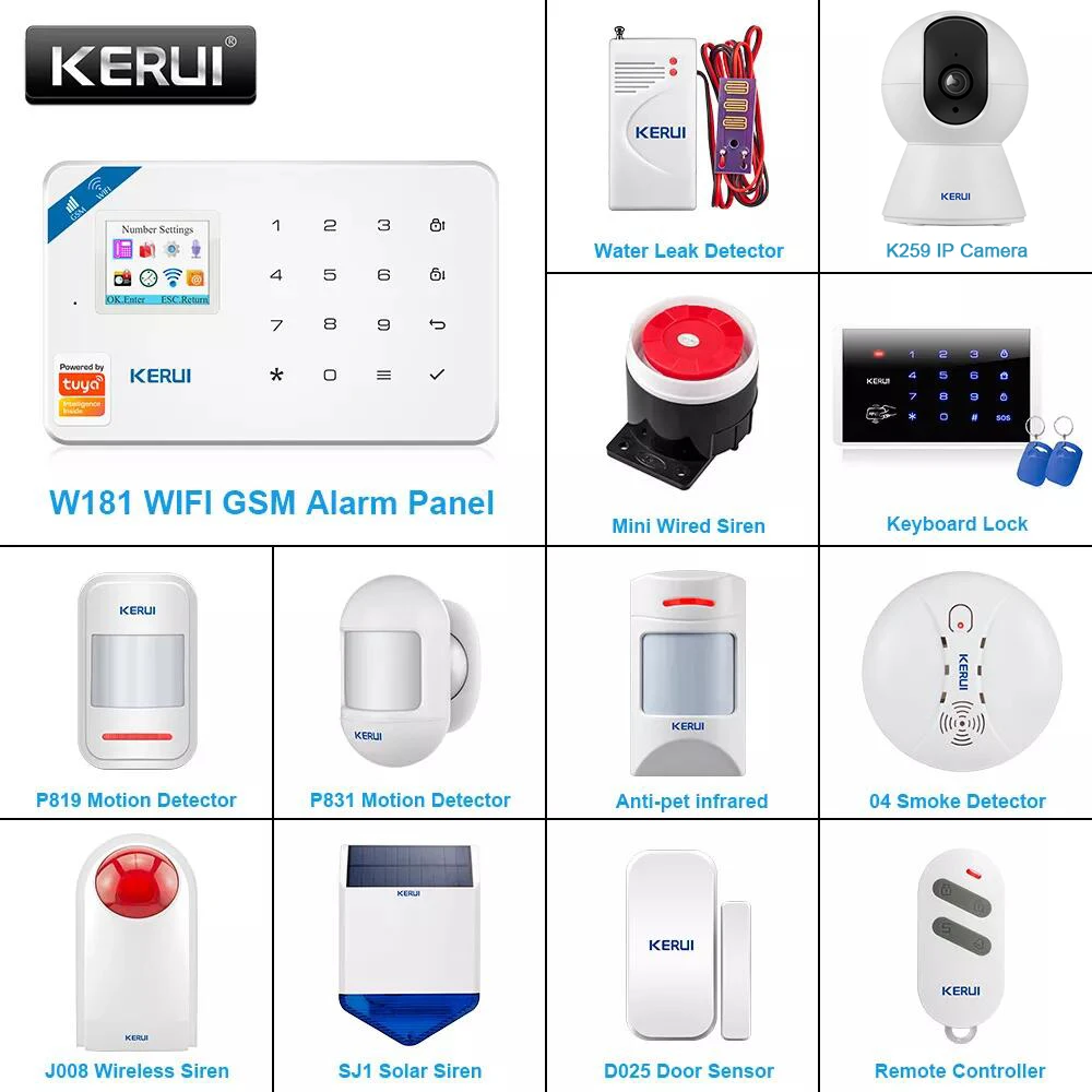 KERU WiFi GSM Home Securitate Alarmă Sistem Inteligent Tuya Aplicație de Control de 1,7 inch Ecran Color Solar Sirena Wireless Detector de Infraroșu Kit 0