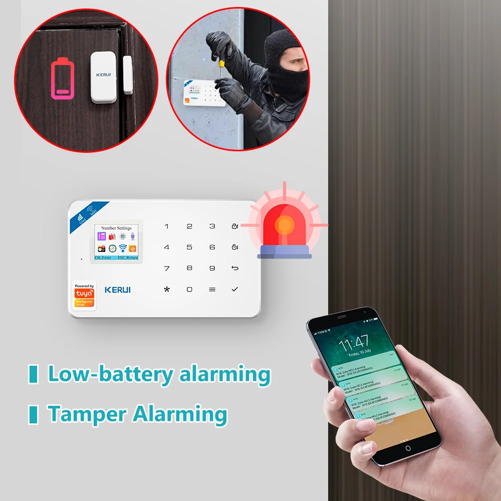 KERU WiFi GSM Home Securitate Alarmă Sistem Inteligent Tuya Aplicație de Control de 1,7 inch Ecran Color Solar Sirena Wireless Detector de Infraroșu Kit 2