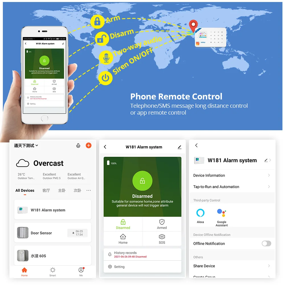 KERU WiFi GSM Home Securitate Alarmă Sistem Inteligent Tuya Aplicație de Control de 1,7 inch Ecran Color Solar Sirena Wireless Detector de Infraroșu Kit 4